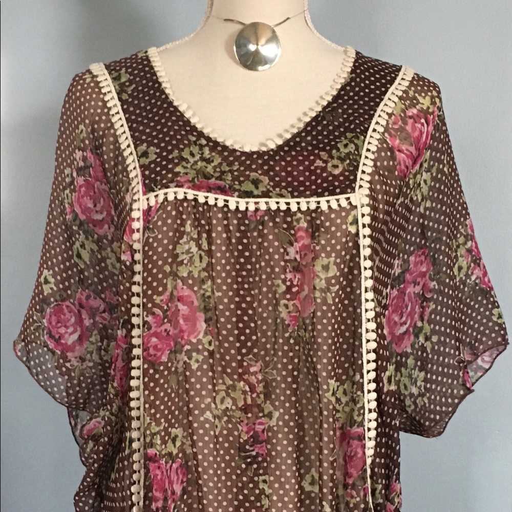 Sheer blouse pink brown white